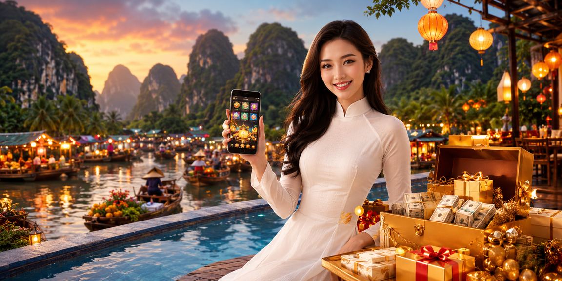 Người phụ nữ mặc áo dài tại Ninh Bình dùng điện thoại truy cập ứng dụng casino và cá cược trực tuyến